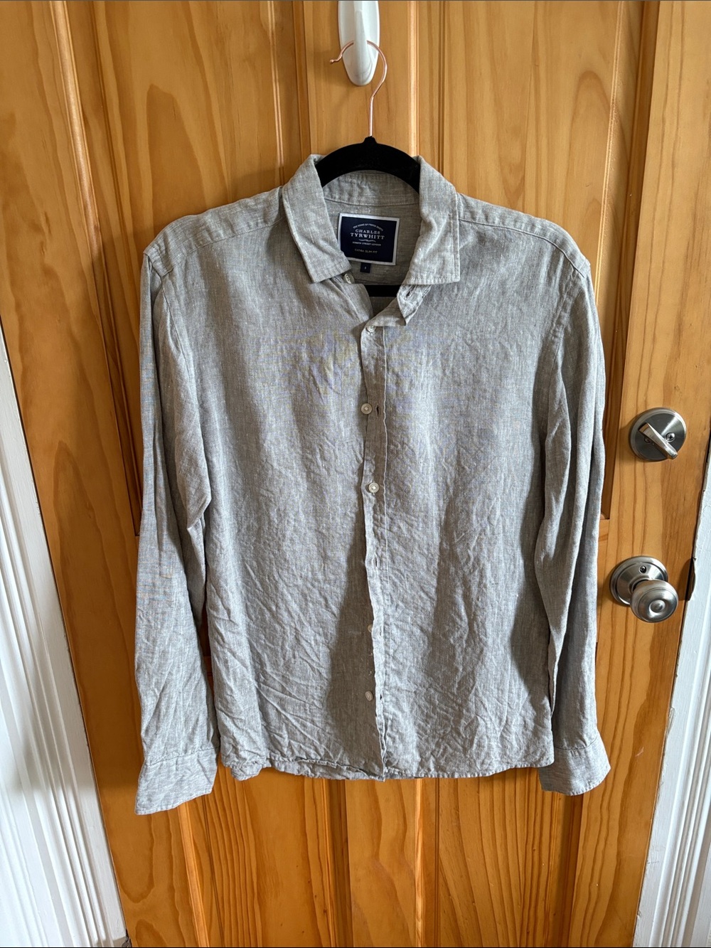 Charles Tyrwhitt Light Gray 100% Linen Button-Down Shirt